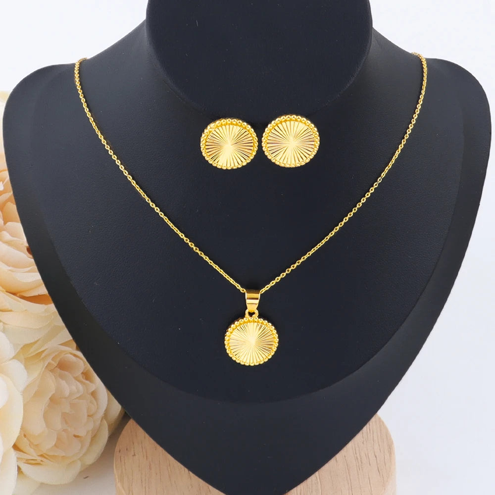Stainless Steel Bohemian Style Jewelry Set Rotundity Necklace Earrings Set For Women Fashion Fine Chain Party Daily Jewelry Gift