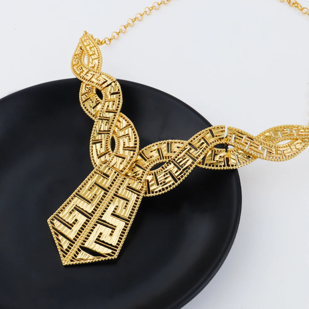 GOLD COLOR JEWELRI 24k gold Plated jewelry set weddings earrings necklace  ring Accessory luxury Party Gifts
