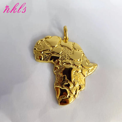 Map of African Pendant Necklace for Men and Women, Gold Color, Hip Hop, Popular Necklace, Luxury Stainless Steel, Copper Chain J