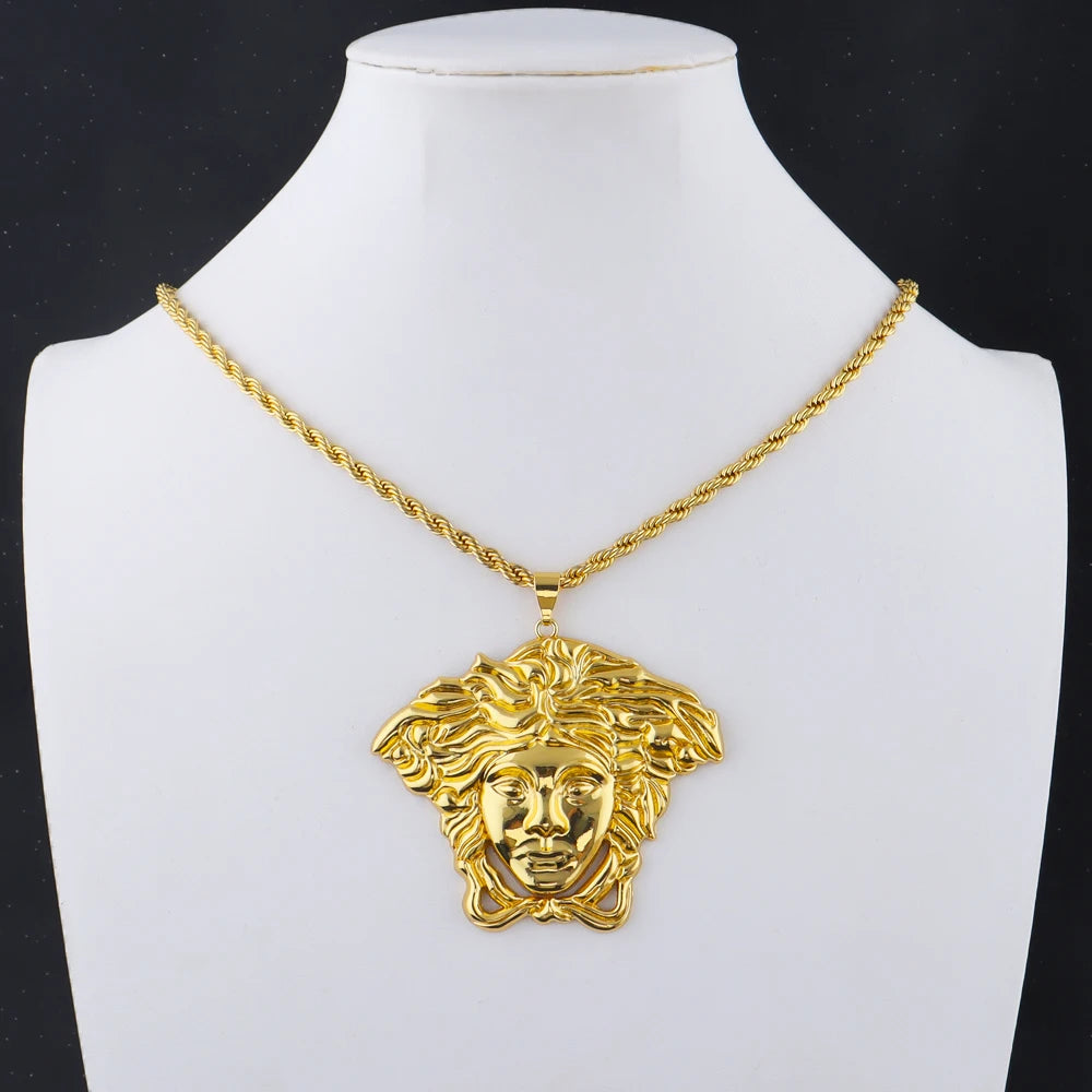 Hip Hop Punk Style 18K Gold Plated Stainless Steel Pendant Exquisite Necklace Classic Ideal Men's Gift for Daily Gift