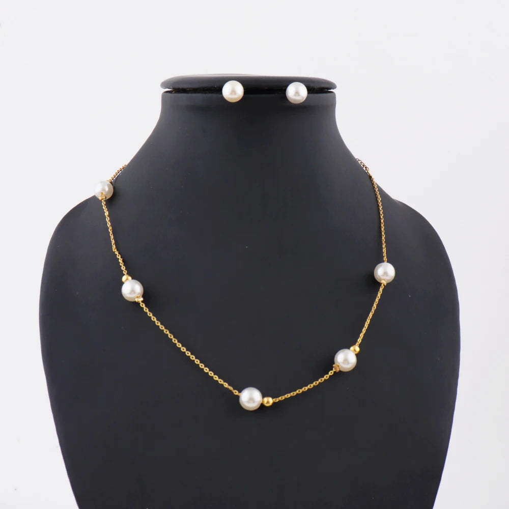 Dainty Luxury  Stainless Steel Imitation Pearl Necklace for Women Summer Beach Accessories for daily and party wear