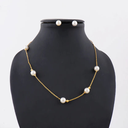 Dainty Luxury  Stainless Steel Imitation Pearl Necklace for Women Summer Beach Accessories for daily and party wear