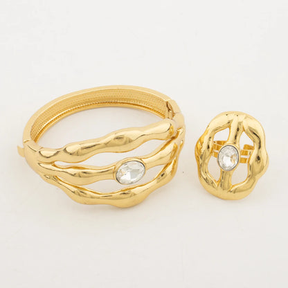 18K Gold Plated Zirconia Bracelet & Ring Jewelry Set for Women, Elegant Earrings & Necklace Gift for Party Birthday