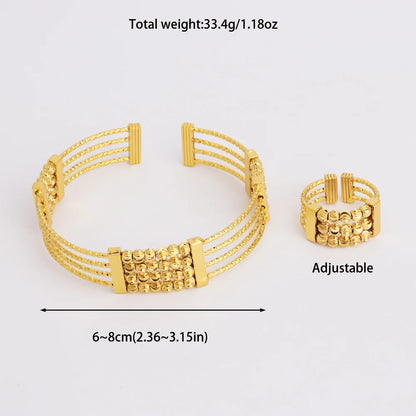 Noble Dubai Gold Color Jewelry Set For Women Luxury Multi Layer Bangle And Multi Bead Ring For Easter Gifts Wedding Arabic Party