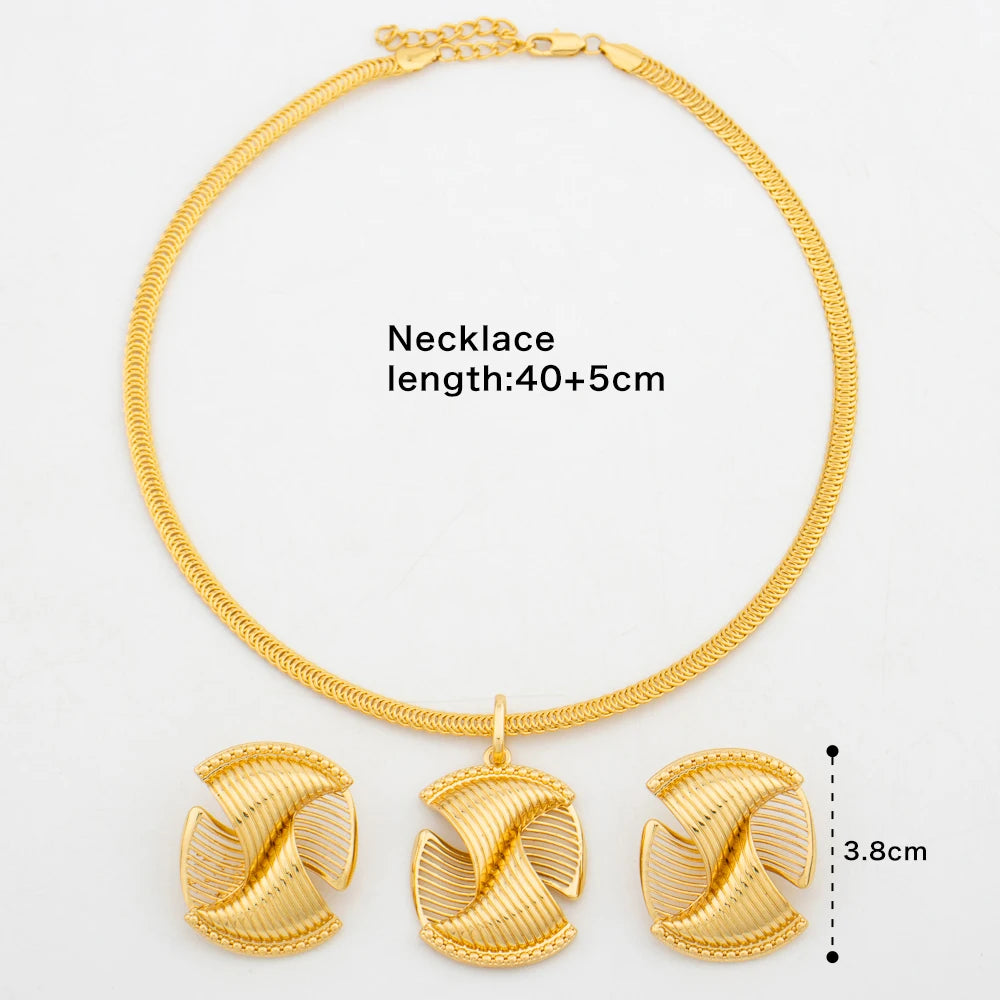 Dubai Earrings and Pendant Necklace Jewelry Set for Party African Clip Earrings and Necklace Gold Plated Jewelry Set Accessories