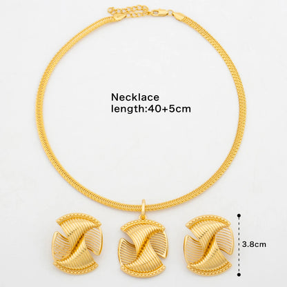 Dubai Earrings and Pendant Necklace Jewelry Set for Party African Clip Earrings and Necklace Gold Plated Jewelry Set Accessories