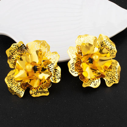 Dubai Luxury Flower Shape Women Jewelry Nigeria Wedding Zircon Collection Earrings Gold Color Bridal Necklace Pendant For Party