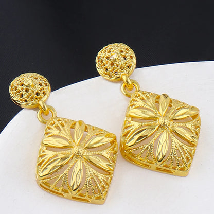 24K Gold Color Jewelry Fashion Necklace Earrings Set High Quality Luxury Jewelry Dubai India Africa Gift Accessories
