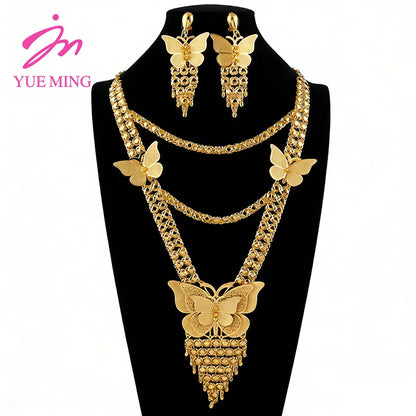 Round Beads Jewelry Sets for Women Trendy Necklace Geometry Earrings Gold Plated Charm Bracelet Ring Fashion Jewellery for Party