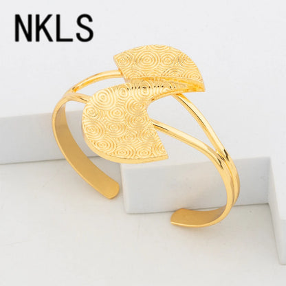 Dubai African Clip Earrings Cuff Bangle & Ring Set, Luxury Jewelry for Women, Wedding Party Gift, Elegant Jewelry Women