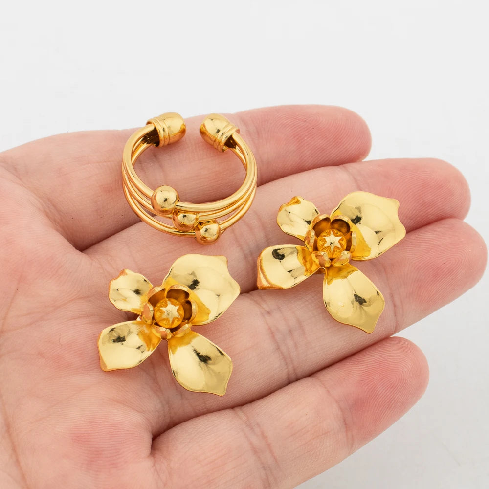 Fashion Jewelry Sets Luxurious Flower Earrings Elegant Necklace Women's Cuff Bangles Ring Banquet Wedding Jewelry Accessories