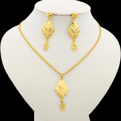 Dubai Gold Color Necklace Jewelry Set for Women Dangle Earrings and Necklace Bridal Weddings Earrings Engagement  Jewellery Gift