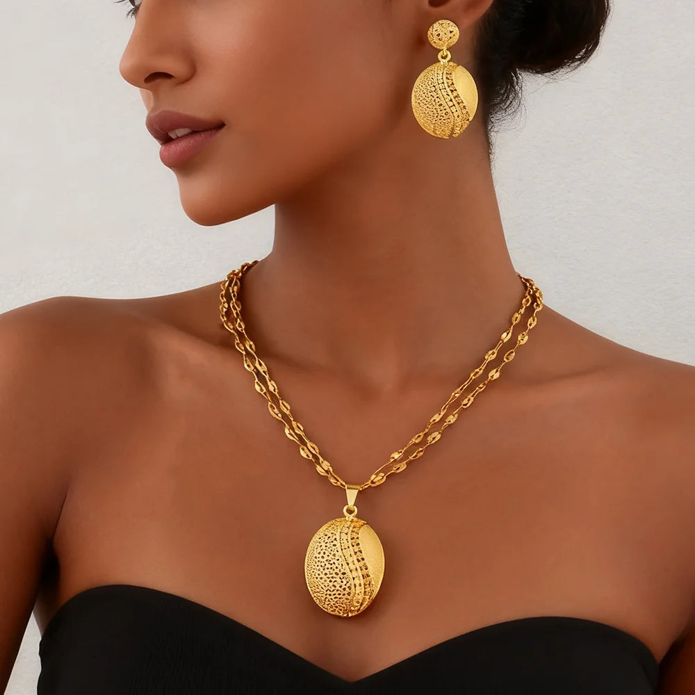 dubai jewelry gold sets Necklace and earrings set for women high quality plated jewelry sets weddings mother gifts