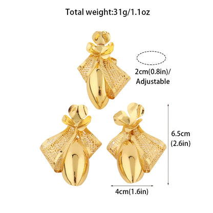 2025 African Luxury Bow Tie Necklace Earrings for Women Party Wedding Banquet Nightclub Gold Plated Jewelry Gift