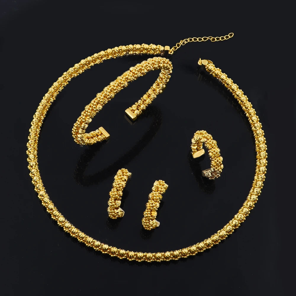 Luxury  Plated Necklace Bracelet Ring Earrings Set for Women Charms Elegant Jewelry Gift for Party Wedding Banquet