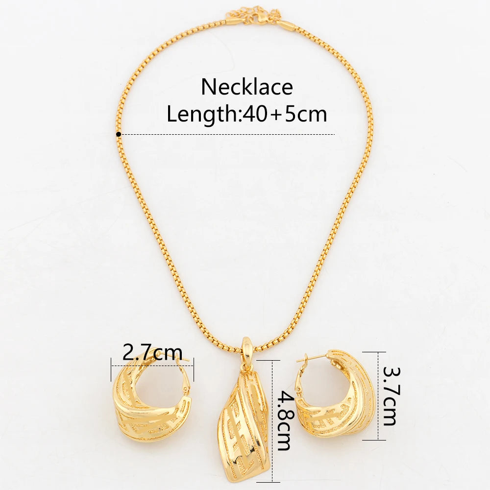 YM Geometry Shape Pendant Necklace Earring New Design Jewelry Set For Women Wedding Party Gifts DUbai Bridal Jewellery Wholesale - YUEMING JEWELRY