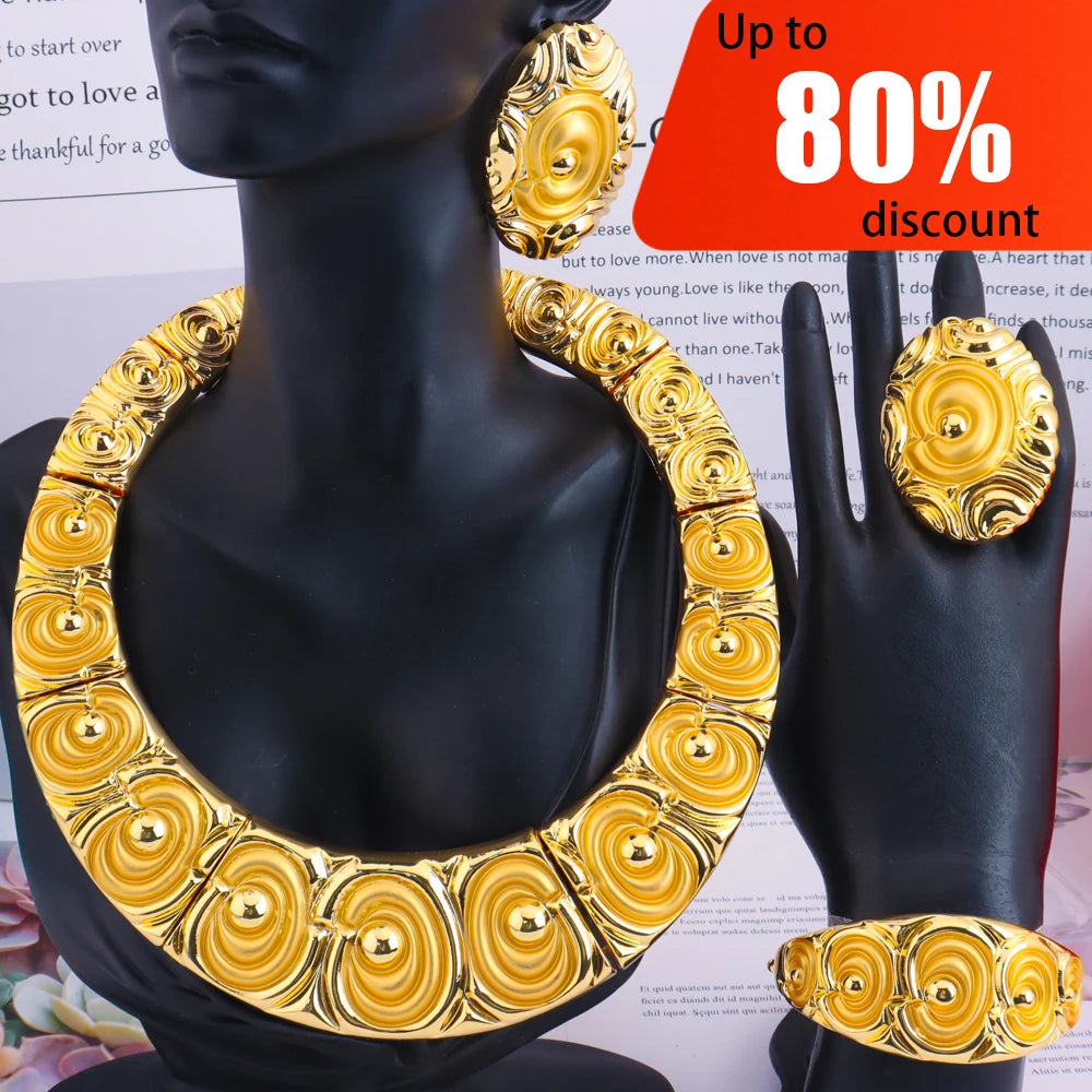 2025 Fashion Tone Bold Classic Jewelry Set for Women – Big Necklace, Earrings, Ring & Bracelet, Daily Party Wear, Fine
