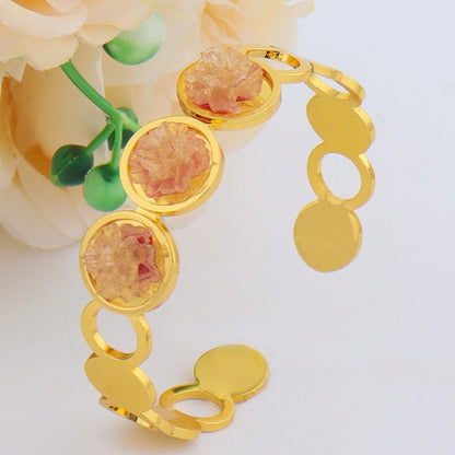 New Stylish Round Cuff Bangle Gold Plated Cubic Zirconia Floral design Charm Bracelet Party Women Men Gifts Jewelry