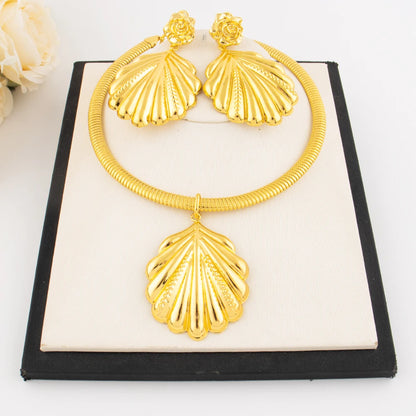 Mid East Luxury Shell Earrings Necklace For Women Trend Summer Wedding Jewelry Set Party Fashion Gift Bague Wholesale Jewelry