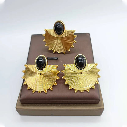 gold dubai jewelry set Gold Color Earrings Ring Set for Women Indian Luxury Earrings Ring Turkish Wedding Bride Design Jewelry