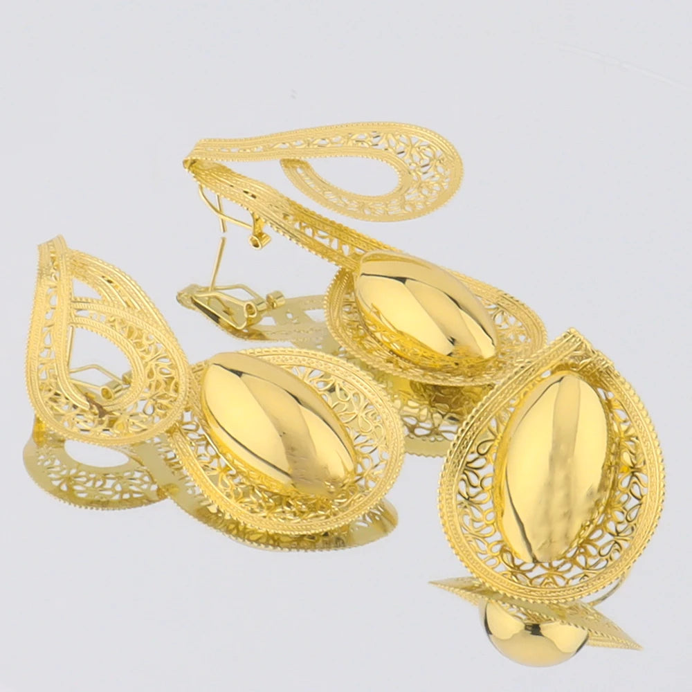 Luxury Gilding 2Pcs Jewelry Sets For African Women Trendy Earrings and Ring Sets Gift For Party Banquet Wedding Anniversary Day