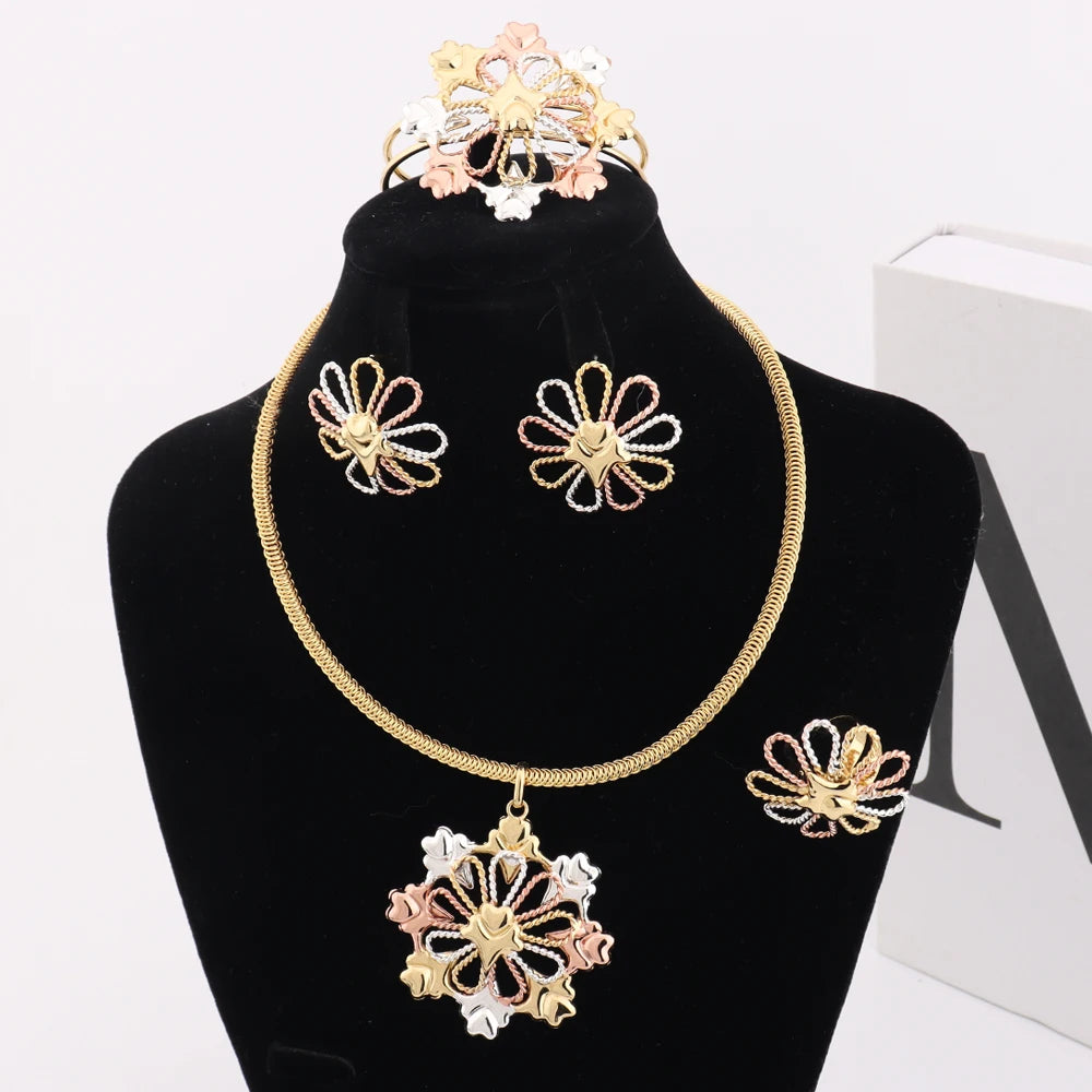 2025 Luxury-Plated Elegant Jewelry Set for Women – Necklace, Bracelet, Ring & Earrings, Noble Design Gift for Wedding