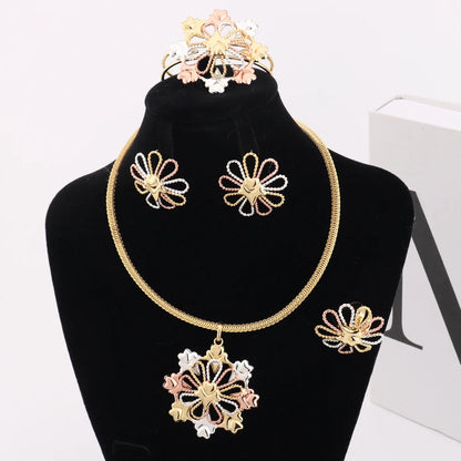 2025 Luxury-Plated Elegant Jewelry Set for Women – Necklace, Bracelet, Ring & Earrings, Noble Design Gift for Wedding