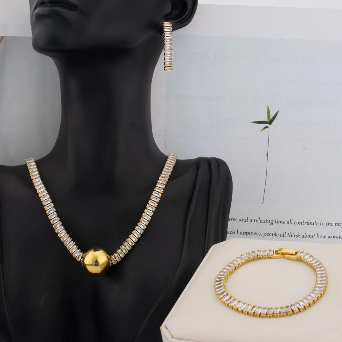 France Shine Earring, Necklace & Bracelet Jewelry Set for Women, Elegant Wedding Bride Gift for Women’s Day Party