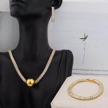 France Shine Earring, Necklace & Bracelet Jewelry Set for Women, Elegant Wedding Bride Gift for Women’s Day Party