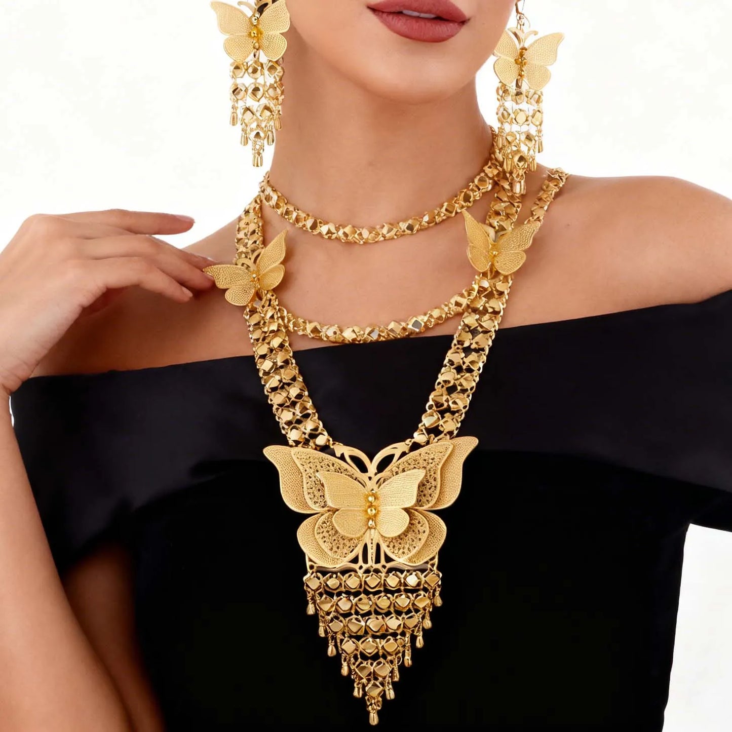 Dubai Nigerian Necklace and Earring Jewelry Set 2Pieces Exquisite Wedding Gift for Brides and Women and Girls