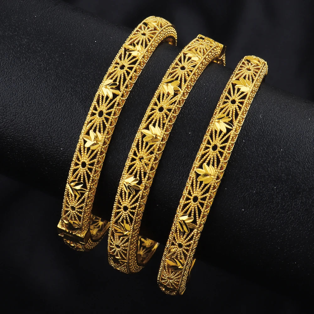 Women Charm Bracelet Dubai 24K Gold Color Bangle Ethiopian Hawaiian Jewelry For Summer Women Party Gift