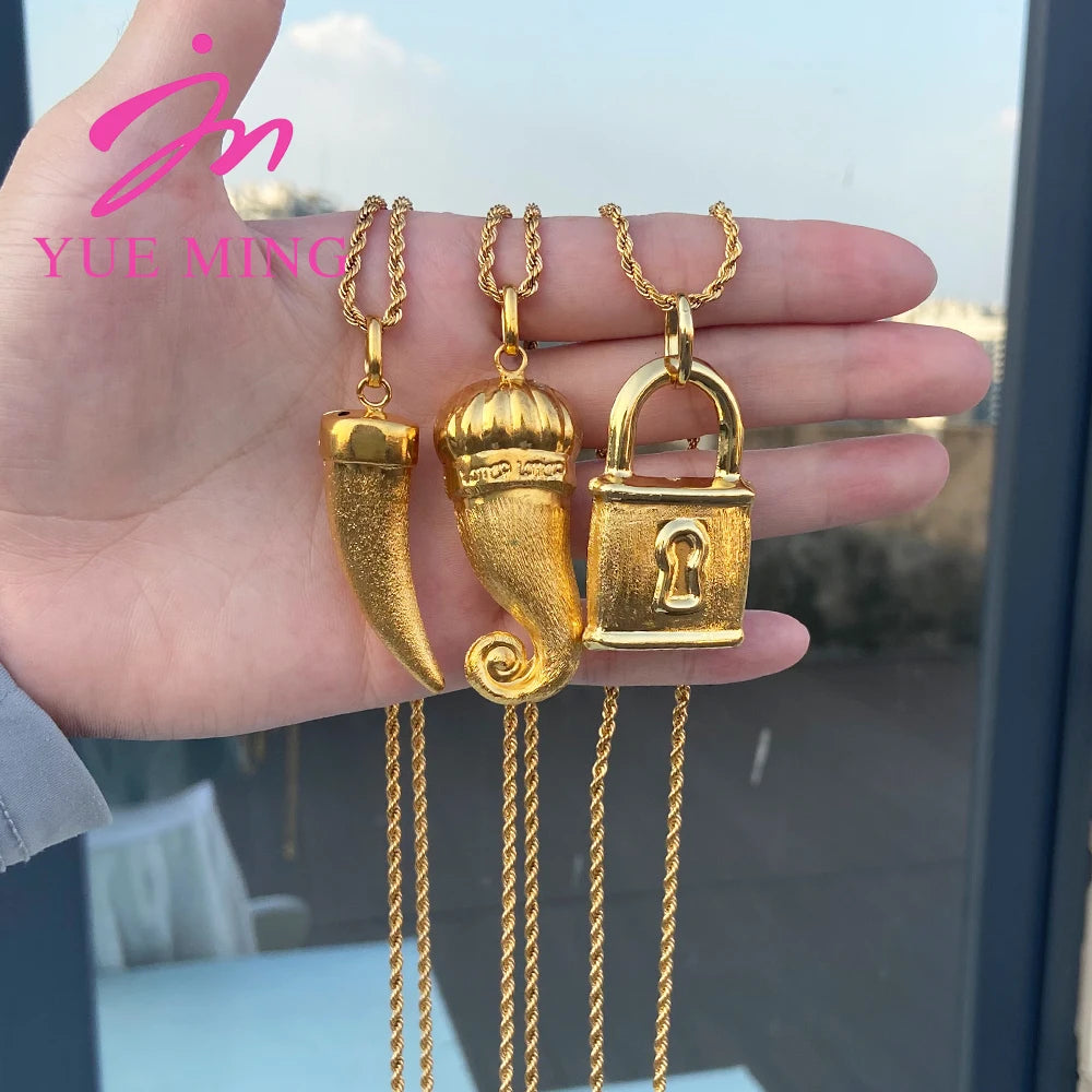 3PCS YM Gold Plated Necklace 80cm Chain Fashion Bear Pendant Copper Jewelry For Men and Women Daily Wear Jewelry Set Gift - YUEMING JEWELRY