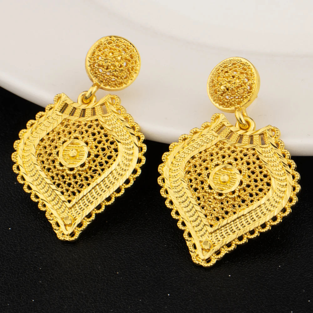 Indian Gold Plated Flower Bridal Jewelry Set for Women Dubai Costume Stainless Steel Necklace Earrings Combo Wedding Party Acces