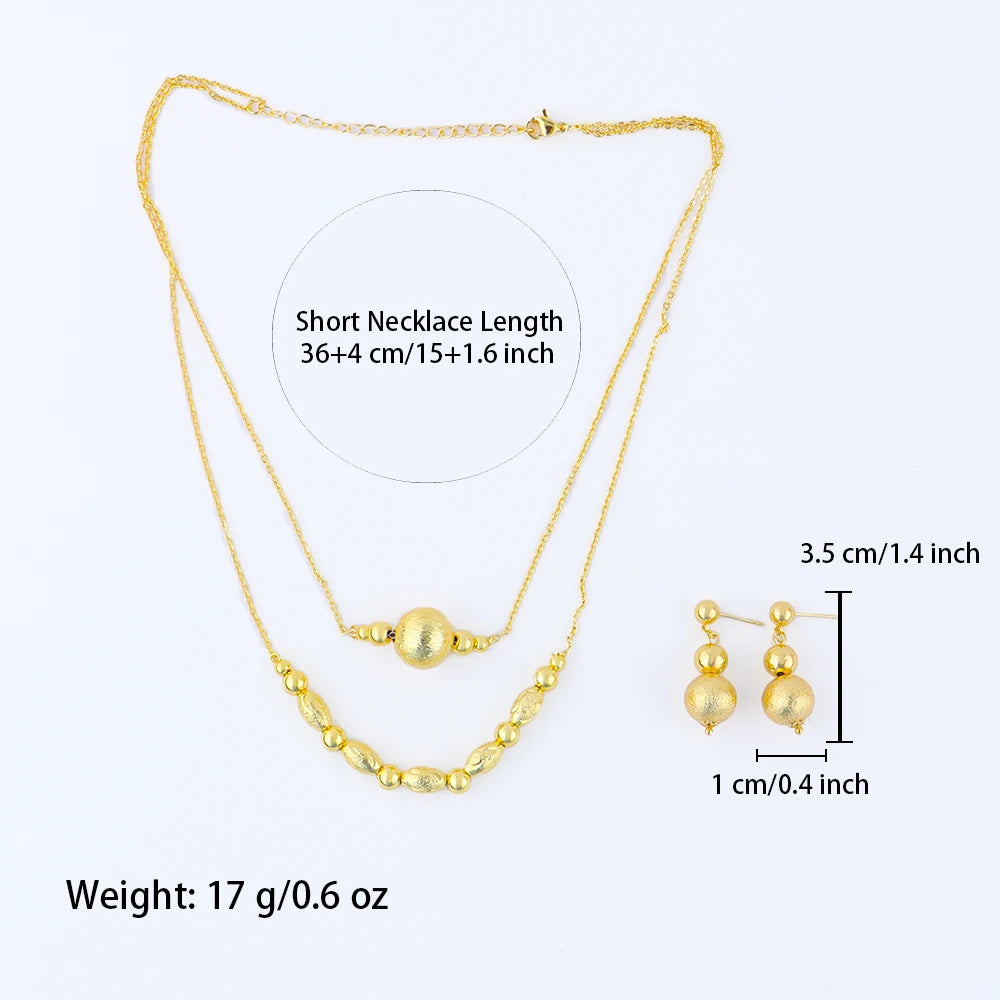 Italy French Gold Plated Round Necklace Earrings Set for Women Charm Gold Color Jewelry Gift for Party Wedding Dating