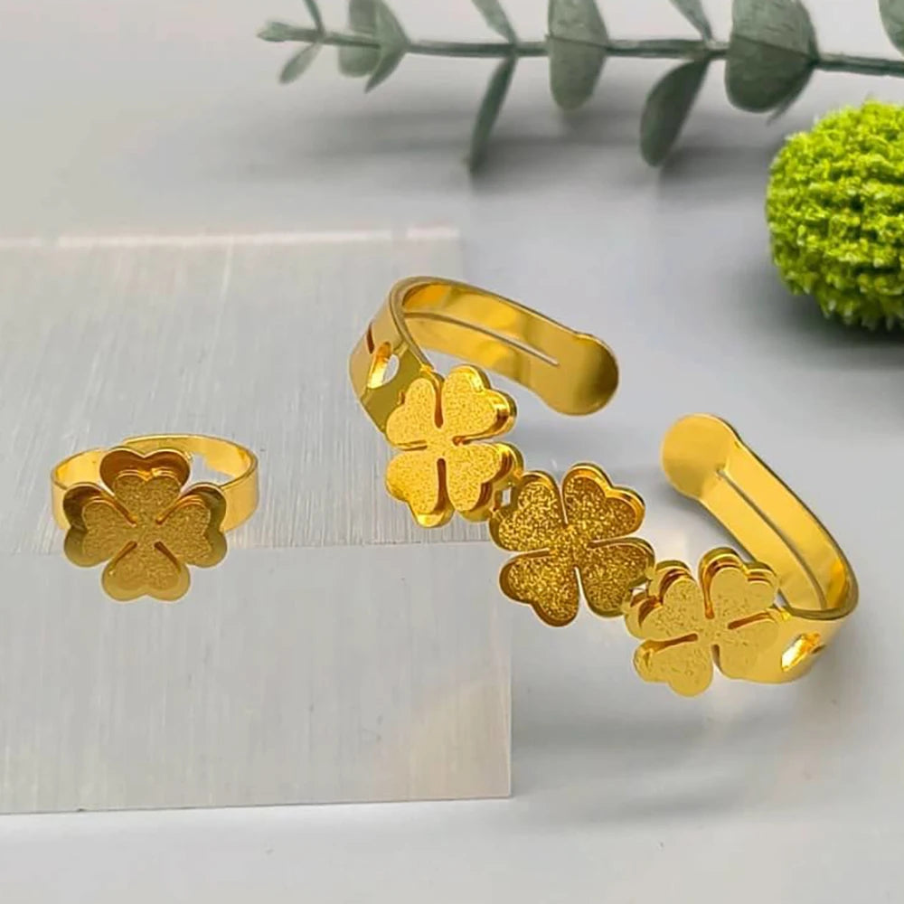 18k Gold Color Stainless Steel Bracelets Rings Adjustable Jewelry on Hand Couple Fashion Bangles Jewellery Accessories Gift