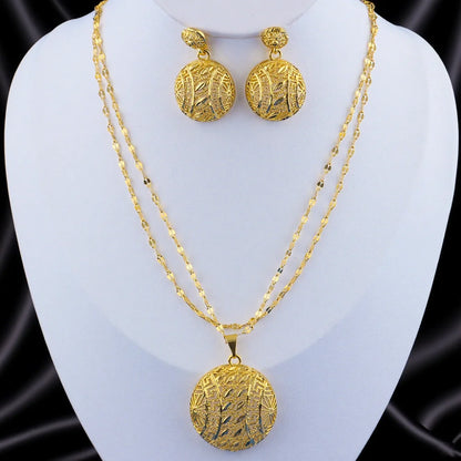 Dubai 24K Gold Plated Warped Geometry Necklace Earrings Jewelry Set For Women African Indian Nigeria Bridal Wedding Party Gift
