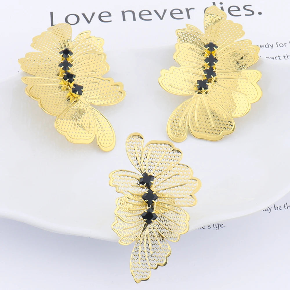 Fashion Gilding 2Pcs Jewelry Sets For Dubai Women Luxury Earrings and Ring Sets Gift For Party Wedding Valentine's Day