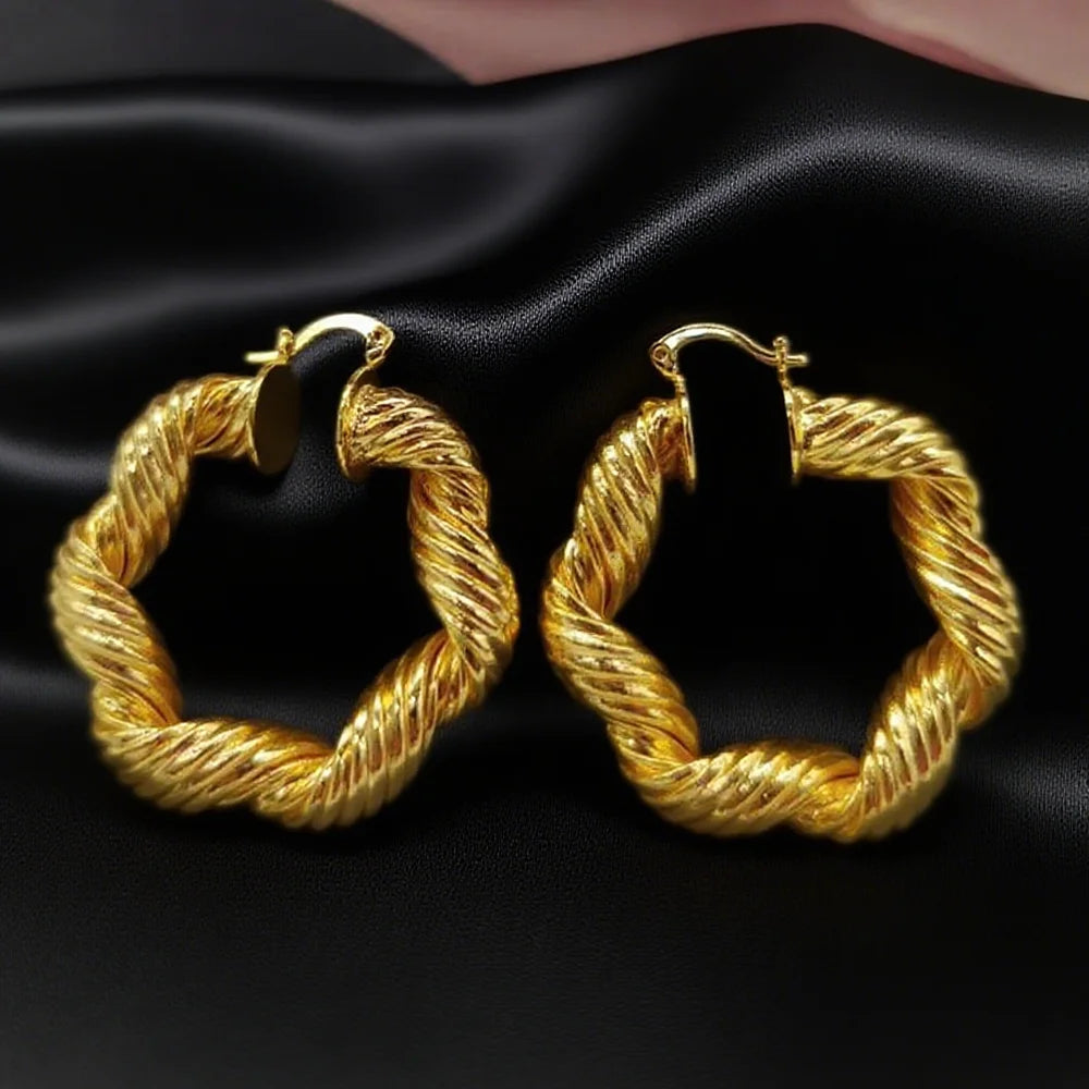 18K Gold Plated Twisted Rope Circle Hoop Earrings For Women Earring Wedding Party Gifts Fashion Daily Waterproof Jewelry