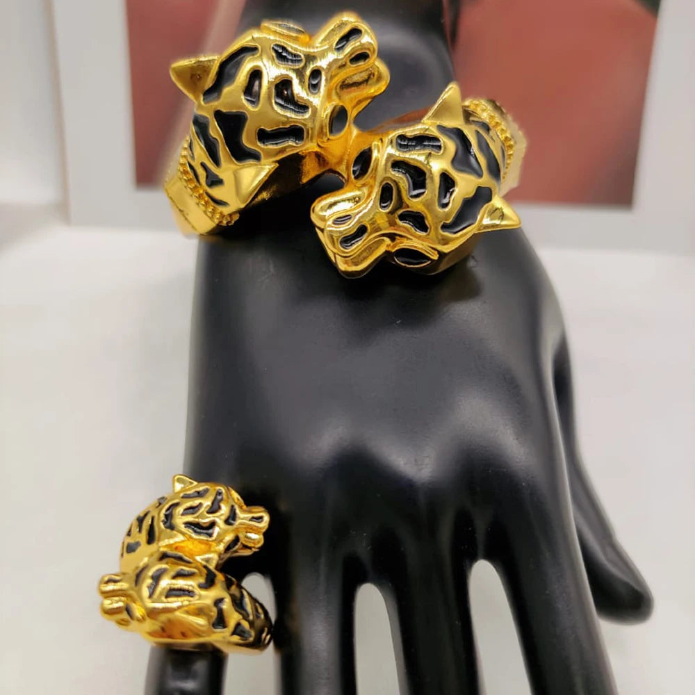 cmoonry 2025 Trendy Gold Color Leopard Bangles Rings For Women Luxury AAA Cubic Zirconia Inlay Copper Jewelry Accessories