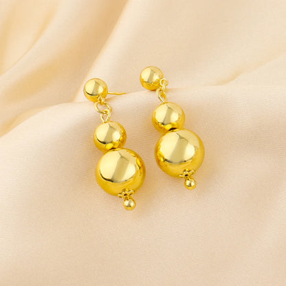 Italy French Gold Plated Round bead Necklace Earrings 3pcs Set for Women Bride Smooth Gold Color Jewelry Gift for Party Wedding