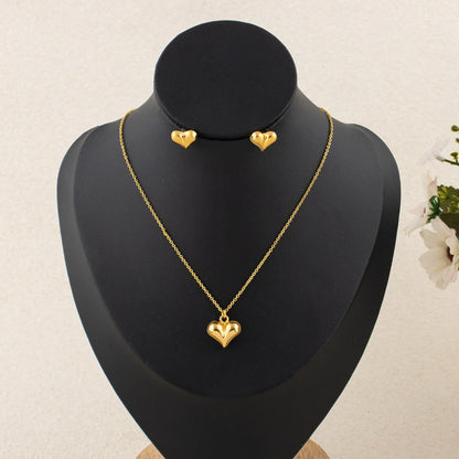 Dubai Heart Pendant Necklace and Earrings 2-Piece Set for Women Wholesale Wedding and Mother's Day Gifts