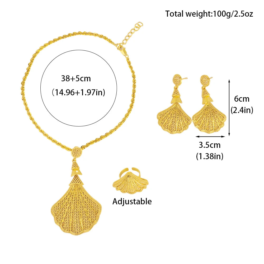 Luxury Gold-Tone Necklace Bracelet Ring Set for Women, Chic High-Sense Chain Jewelry, Elegant Party Gift Box Ready