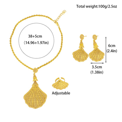 Luxury Gold-Tone Necklace Bracelet Ring Set for Women, Chic High-Sense Chain Jewelry, Elegant Party Gift Box Ready