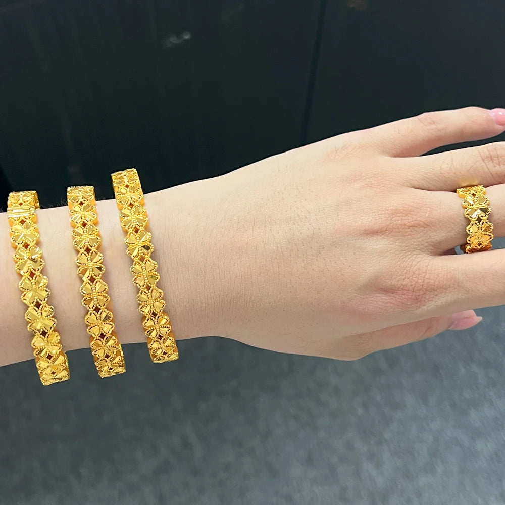 24K Gold Plated Women's bohemian Bracelet dubai flower bangle women east wedding bangles for women Gift free shipping