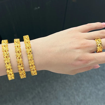 24K Gold Plated Women's bohemian Bracelet dubai flower bangle women east wedding bangles for women Gift free shipping