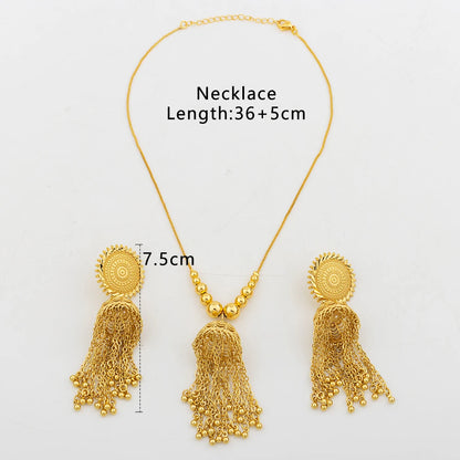 Nigerian Gold Color Jewelry Set for Women Hoop Earrings and Necklace Ethiopia Tassel Design Party Gifts Engagement Accessories