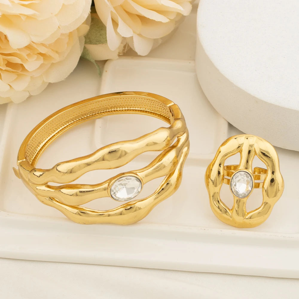 Exquisite Inlaid White Zirconia Bracelet Ring 2 Pieces Fashion Classic Jewelry Sets Banquet Party Birthday Gift Accessories