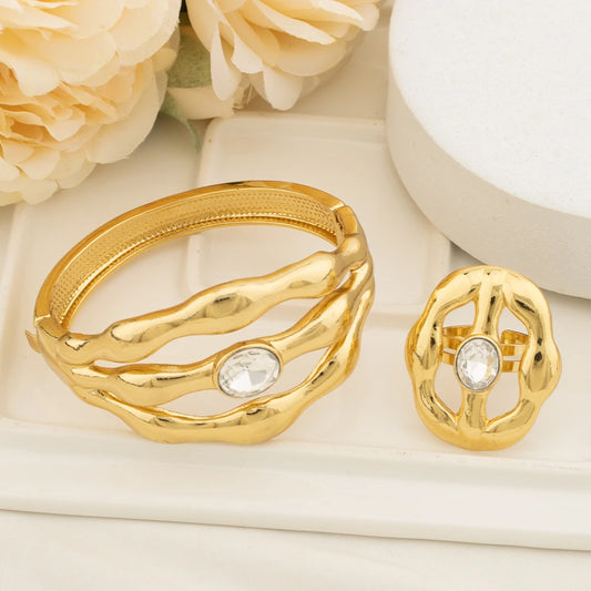 Exquisite Inlaid White Zirconia Bracelet Ring 2 Pieces Fashion Classic Jewelry Sets Banquet Party Birthday Gift Accessories