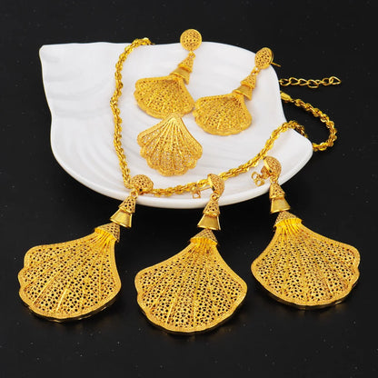 Luxury Gold-Tone Necklace Bracelet Ring Set for Women, Chic High-Sense Chain Jewelry, Elegant Party Gift Box Ready