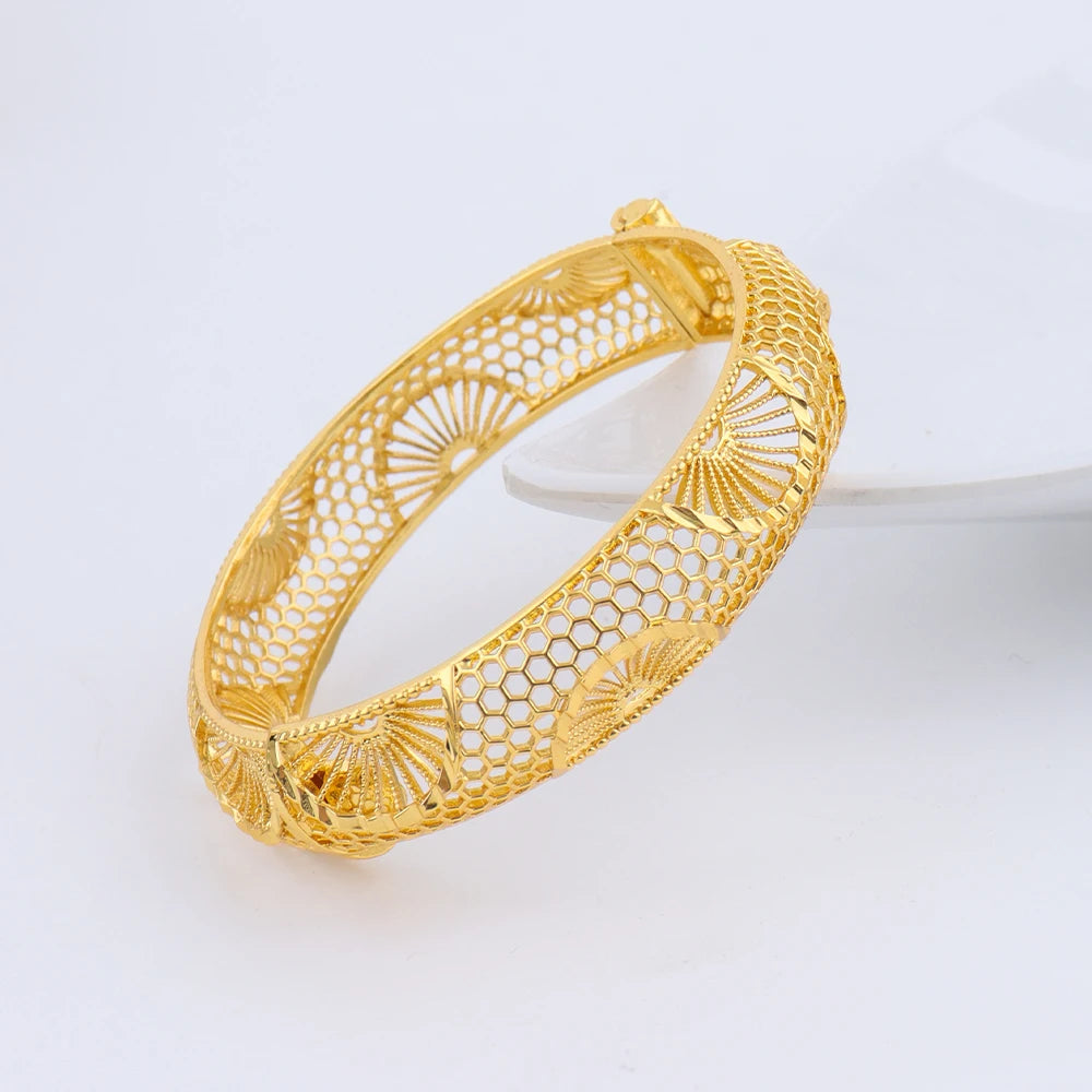 Dubai Turkish Italian Gold Plated Bangles for Women Middle East Hollow out Jewelry Set Wedding Accessory Bridal Jewelry Gifts